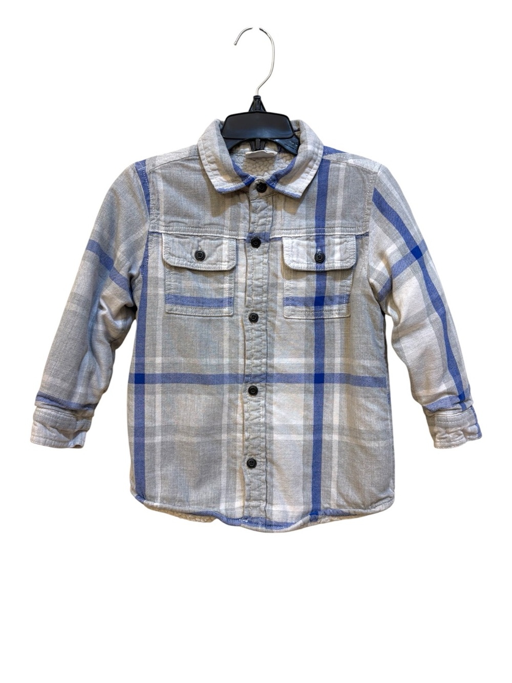 Toddler Boys Crazy 8 Mega Gamer Blue/Gray Plaid Button-Up Faux Fur Shirt Jacket